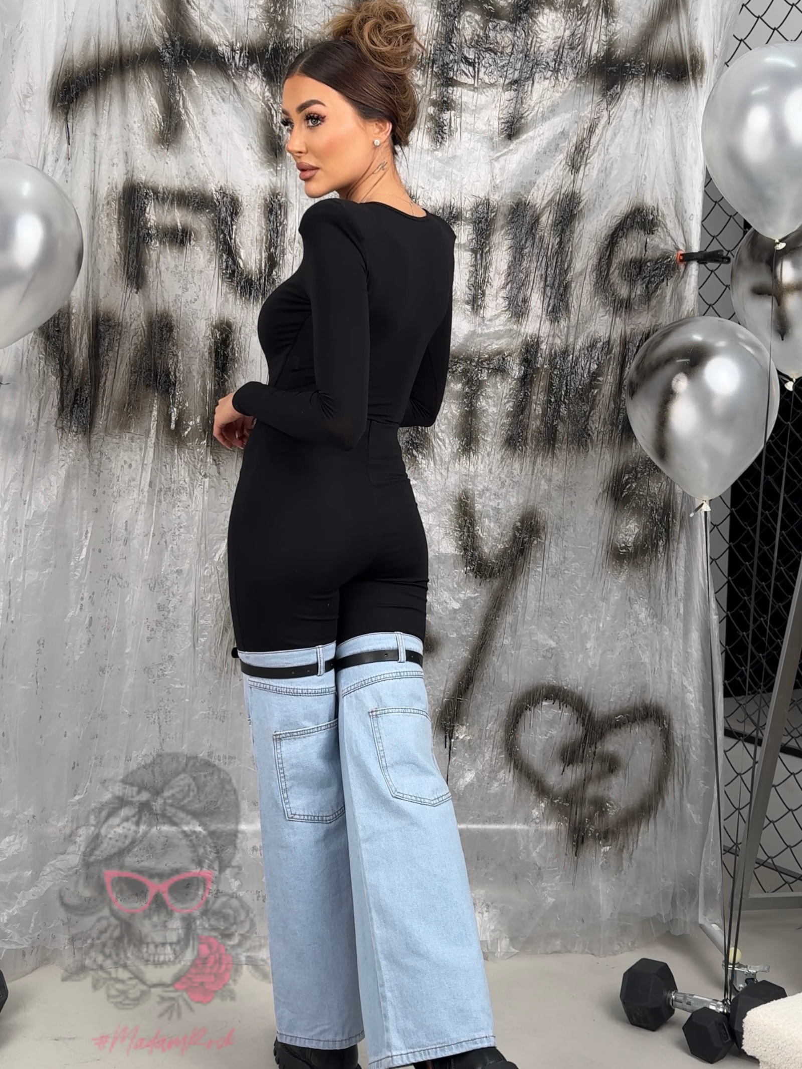 Spodnie legginsy lycra z jeansem Kendo czarne