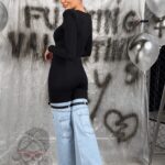 Spodnie legginsy lycra z jeansem Kendo czarne