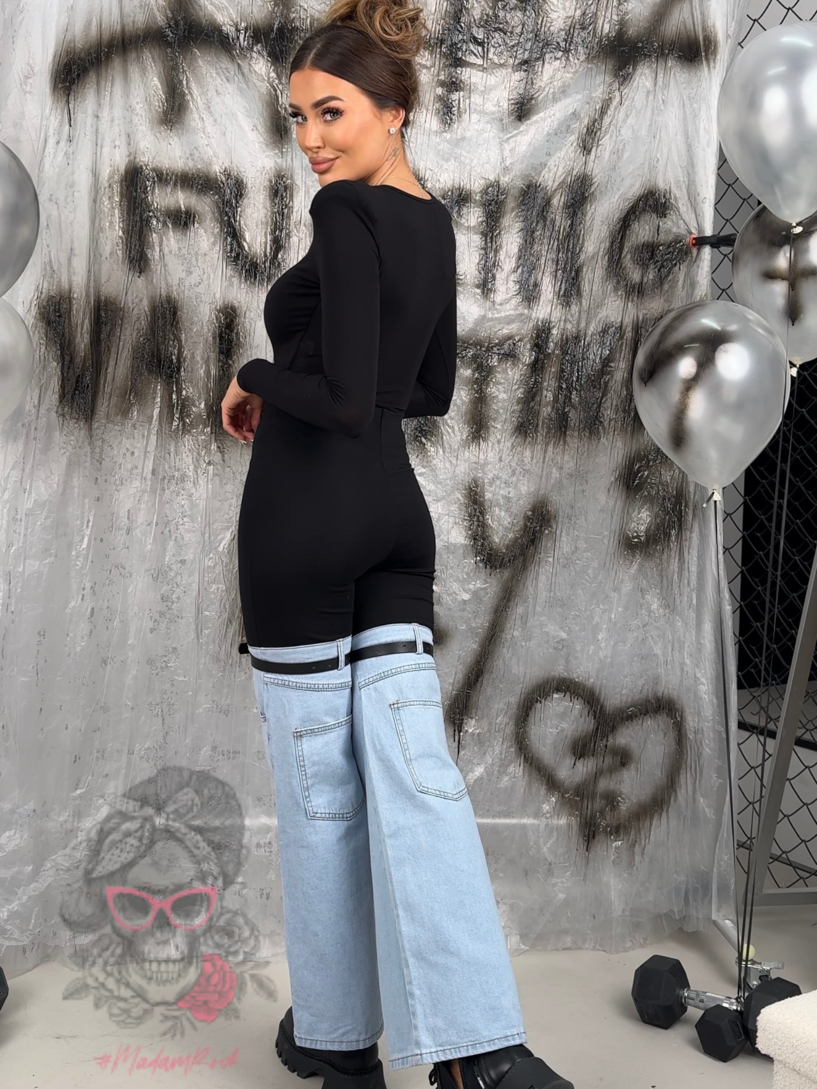 Spodnie legginsy lycra z jeansem Kendo czarne