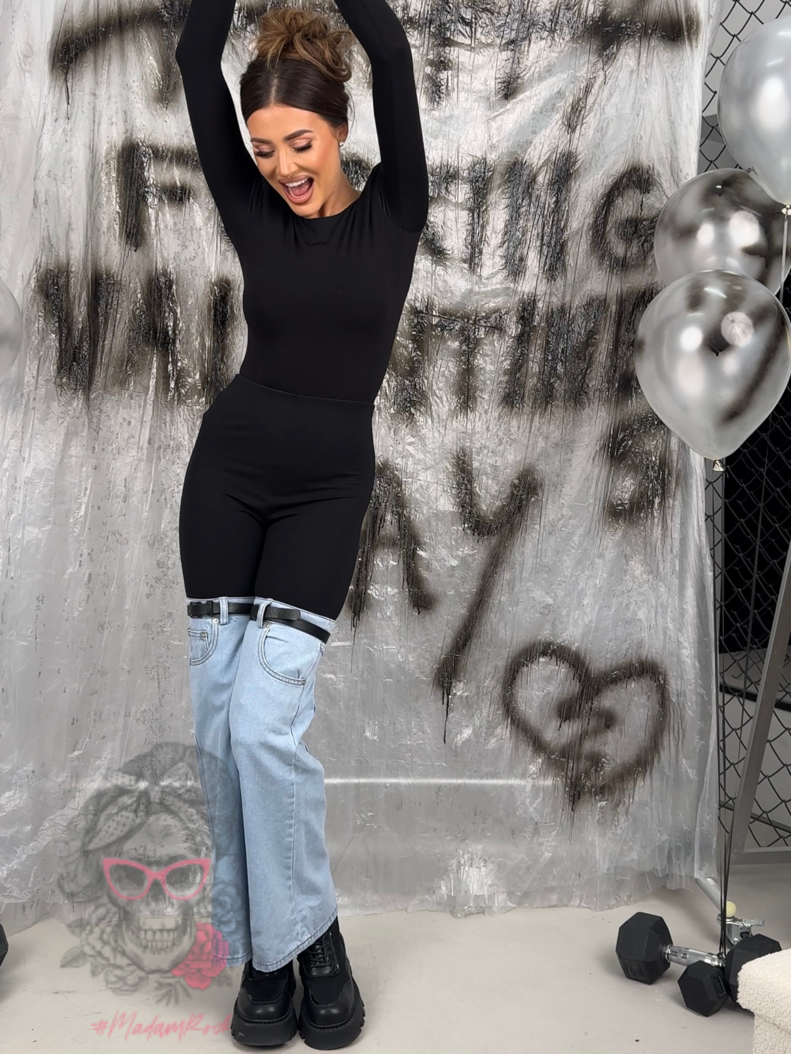 Spodnie legginsy lycra z jeansem Kendo czarne