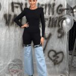 Spodnie legginsy lycra z jeansem Kendo czarne