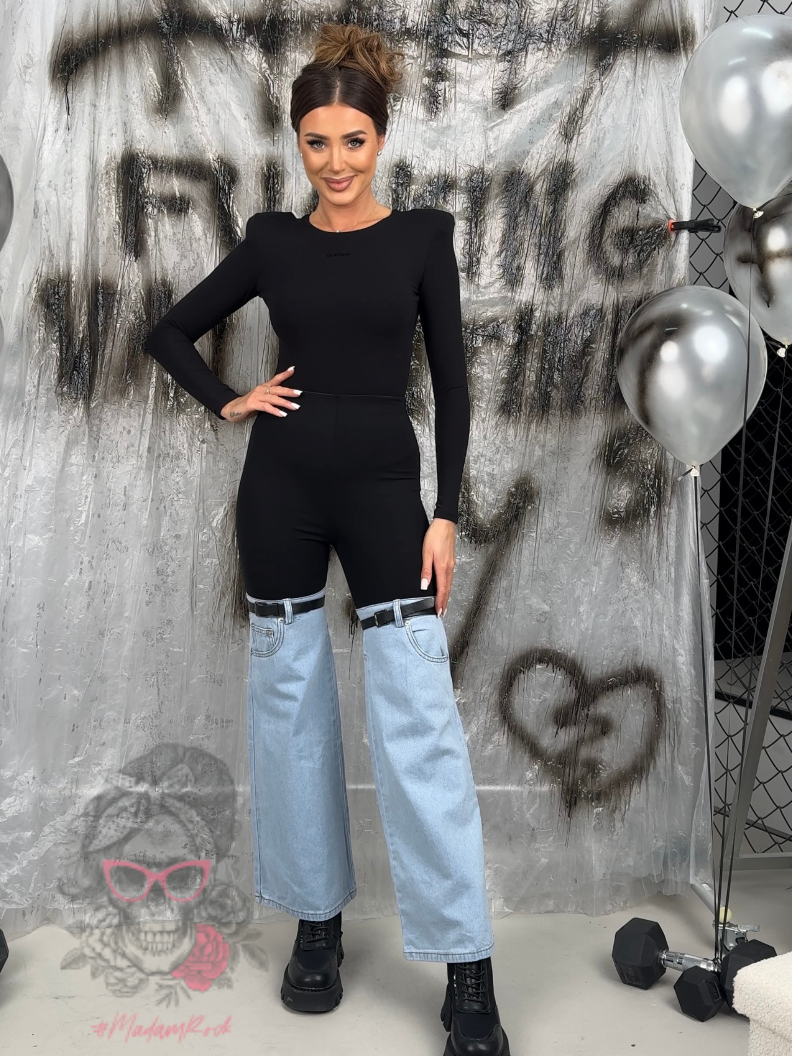 Spodnie legginsy lycra z jeansem Kendo czarne