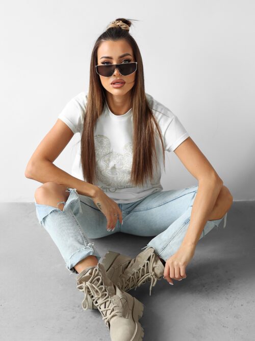 T-shirt bawełniany SOURIS OLAVOGA ecru