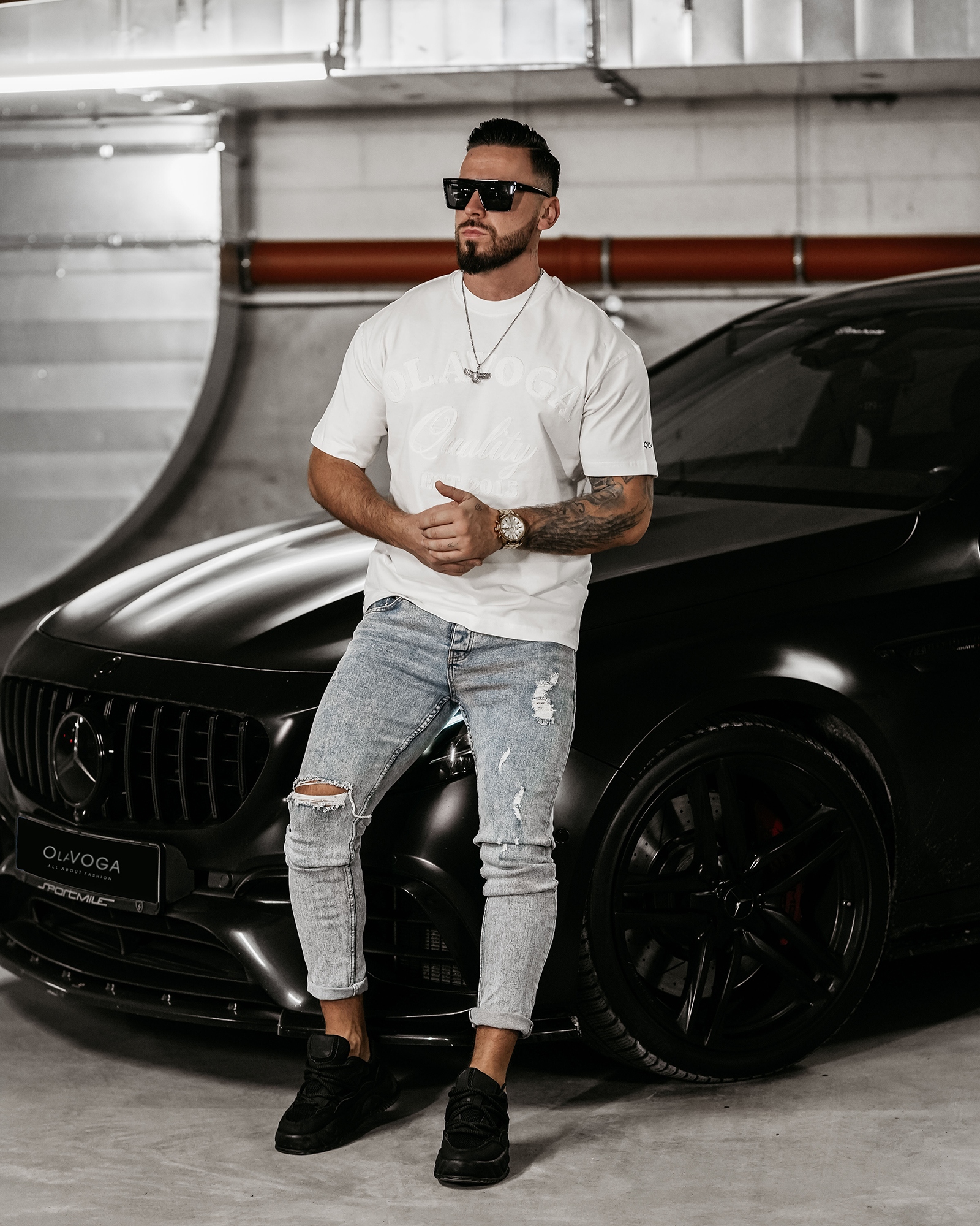 T-shirt męski z naszywkami BALE OLAVOGA ecru