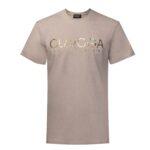 T-shirt męski ze złotym logo GLOW OLAVOGA beżowy