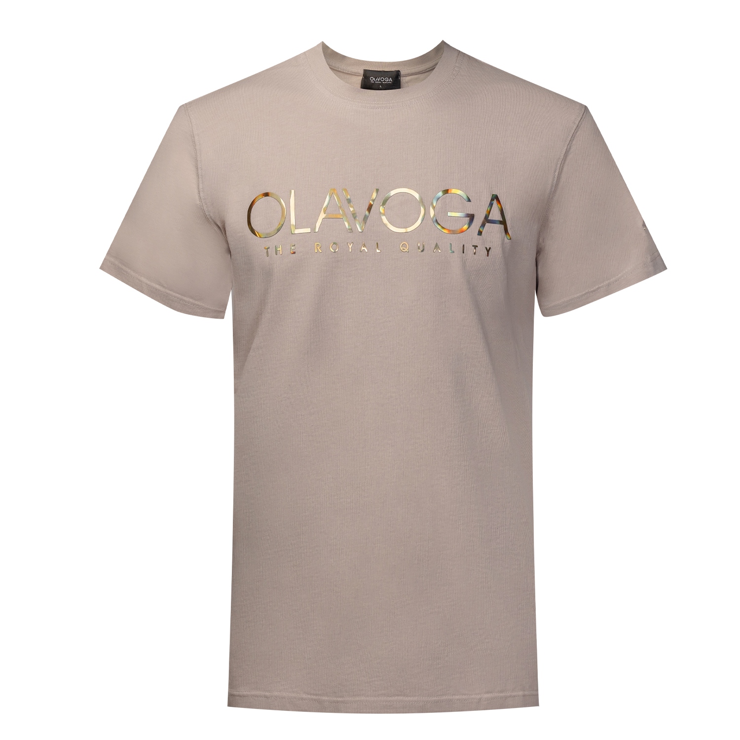 T-shirt męski ze złotym logo GLOW OLAVOGA beżowy