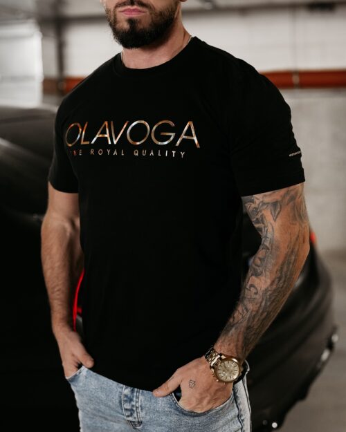 T-shirt męski ze złotym logo GLOW OLAVOGA czarny