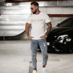 T-shirt męski ze złotym logo GLOW OLAVOGA ecru