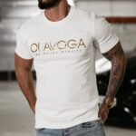 T-shirt męski ze złotym logo GLOW OLAVOGA ecru