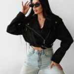 Kurtka ramoneska zamszowa ABRI OLAVOGA czarna