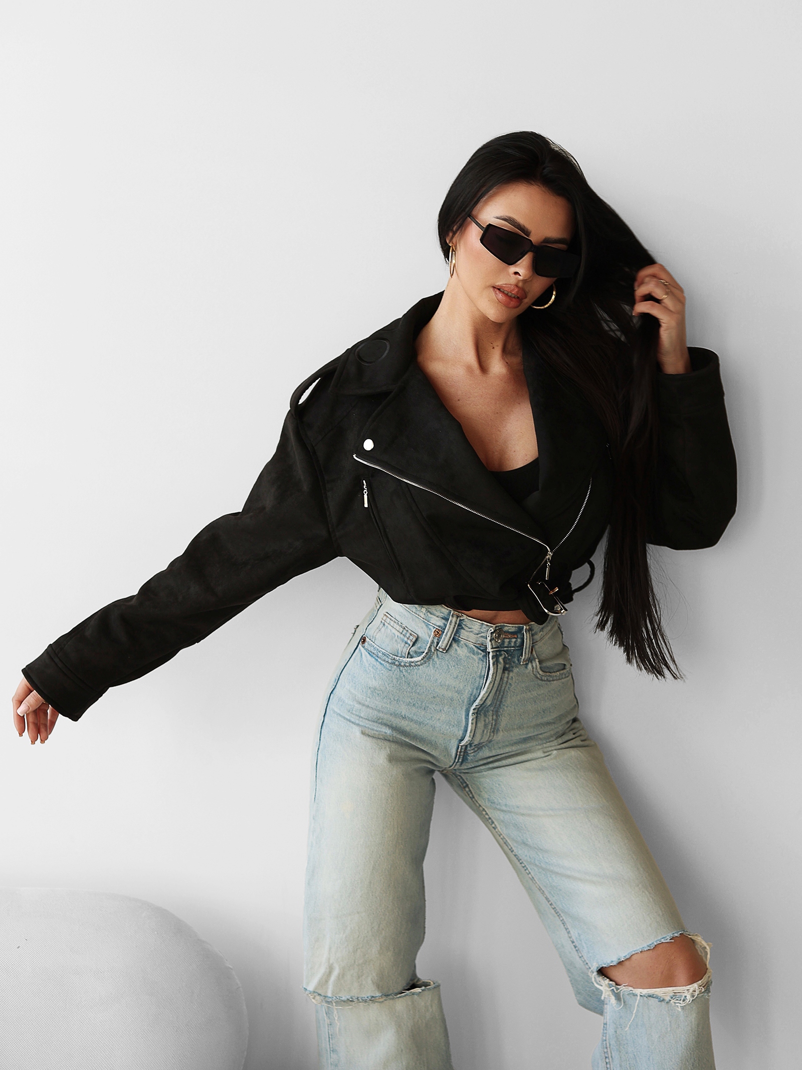 Kurtka ramoneska zamszowa ABRI OLAVOGA czarna