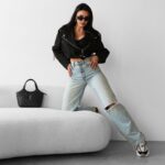 Kurtka ramoneska zamszowa ABRI OLAVOGA czarna