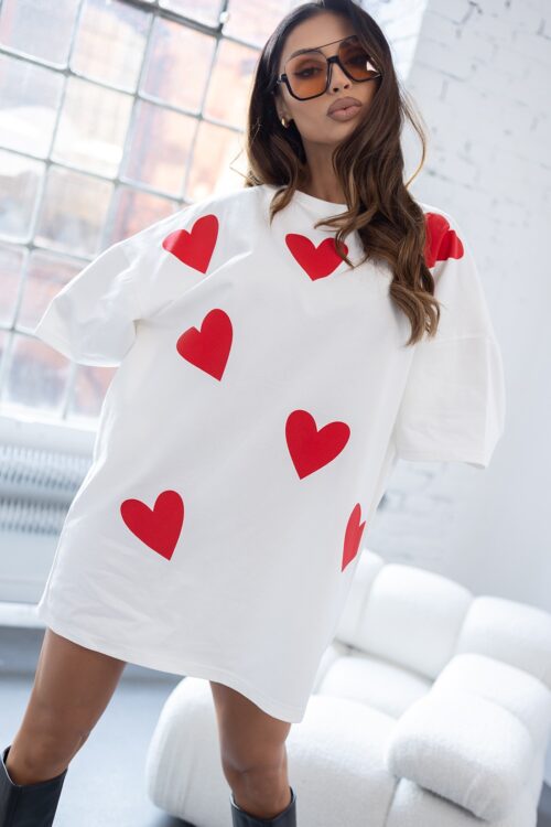 T-shirt oversize z serduszkami MC Heartbeat biały