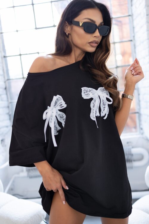 T-shirt oversize z kokardkami MC Bows czarny