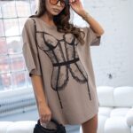 T-shirt oversizowy MC Bardot beżowy