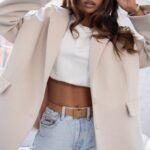 Marynarka oversize z aplikacją MC SMILE kremowa/pomarańcz