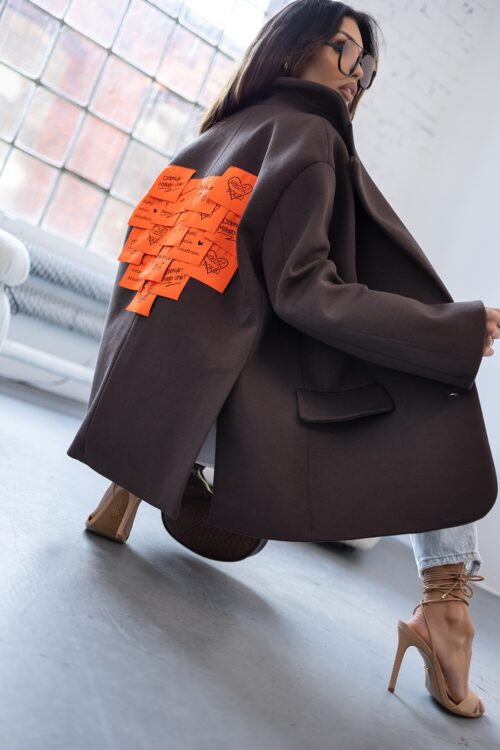 Marynarka oversize z aplikacją MC SMILE brązowa/pomarańcz