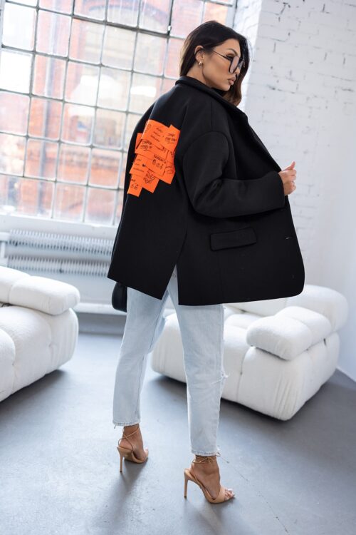 Marynarka oversize z aplikacją MC SMILE czarna/pomarańcz