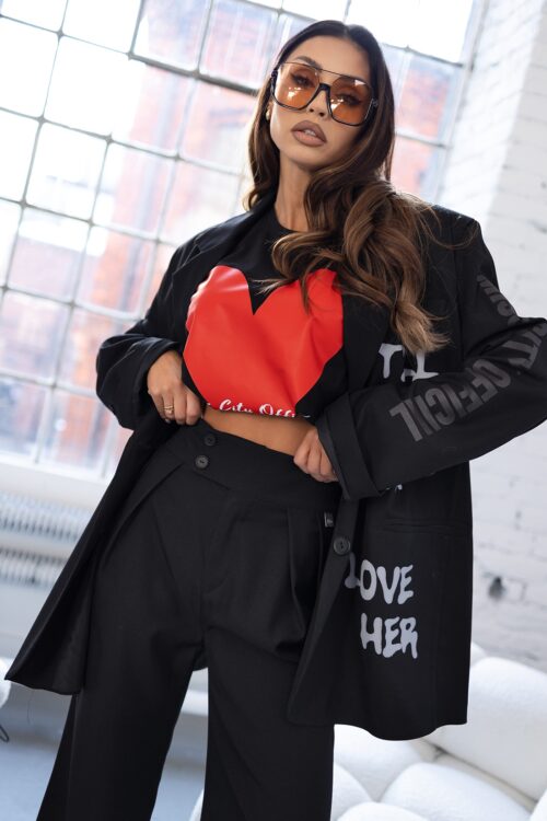 T-shirt z nadrukiem serce MC RedHeart czarny