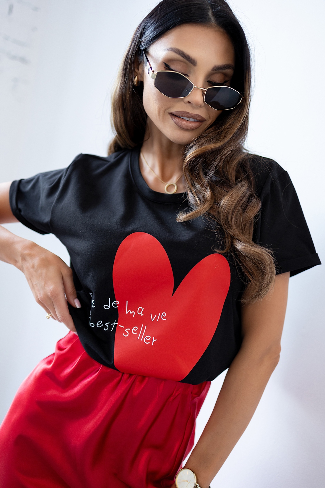 T-shirt klasyczny z printem MC BigHeart czarny