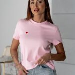 T-shirt bawełniany Lovsom pudrowy