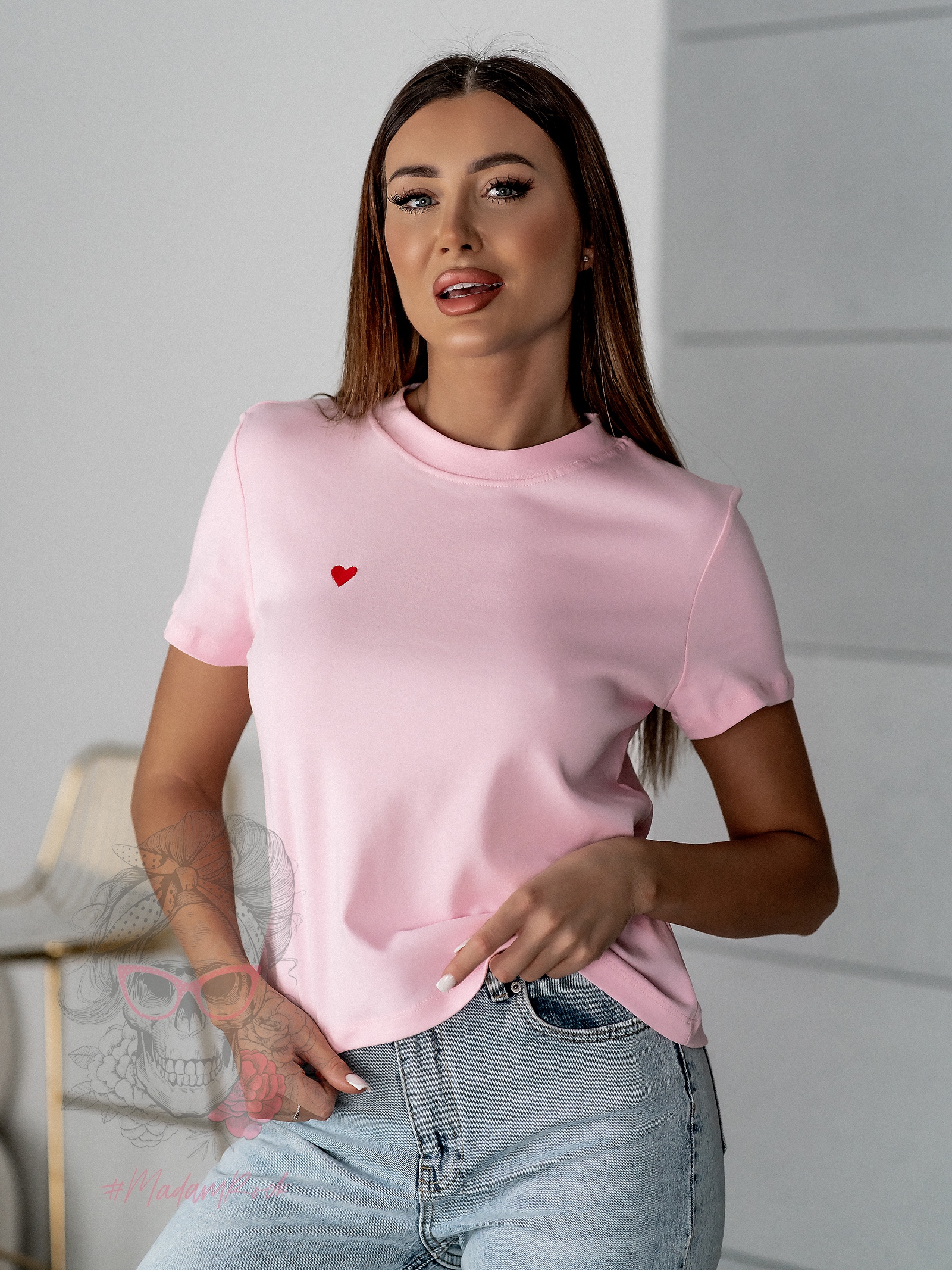 T-shirt bawełniany Lovsom pudrowy