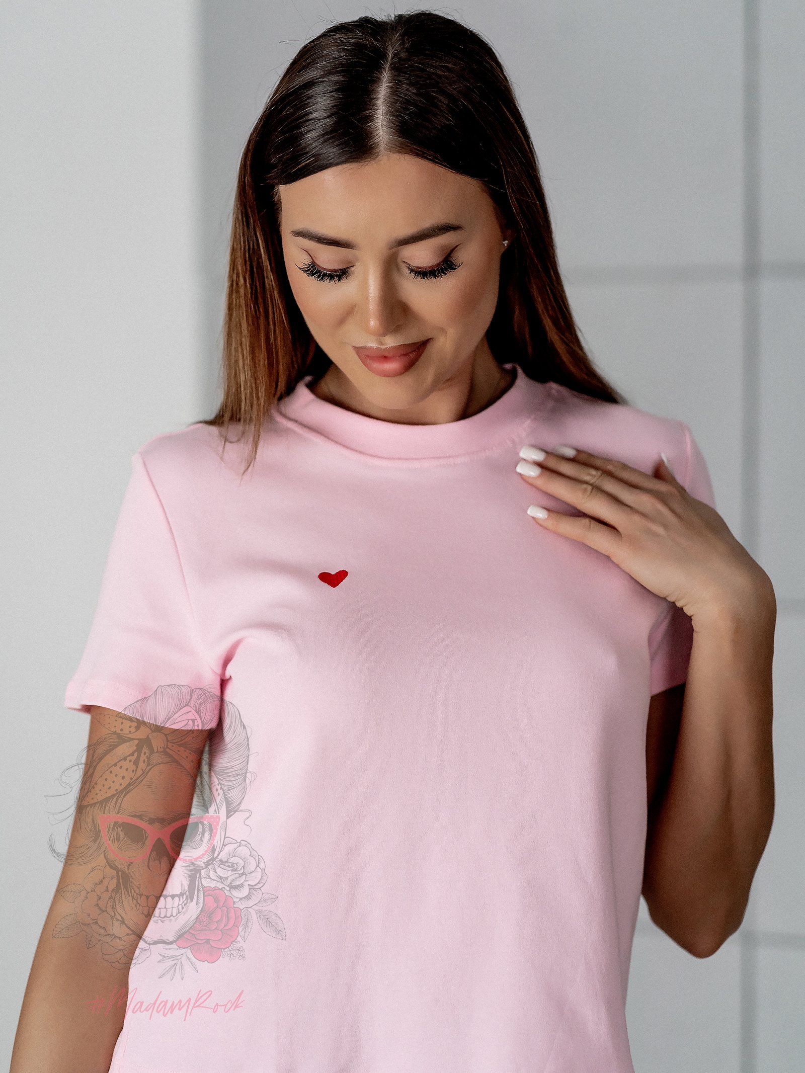 T-shirt bawełniany Lovsom pudrowy