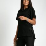 Spodnie elastyczne prążkowane Ottoman czarne