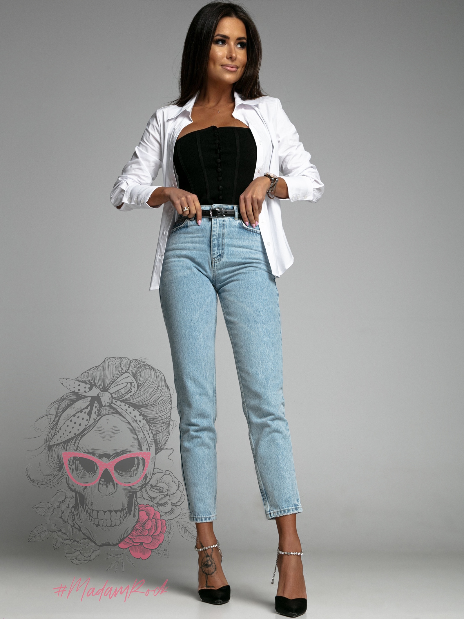 Spodnie jeansowe Mom Stand niebieskie