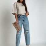 Spodnie mom fit Parli niebieskie