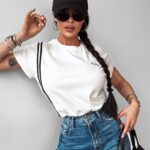 T-shirt taliowany RISCE OLAVOGA ecru