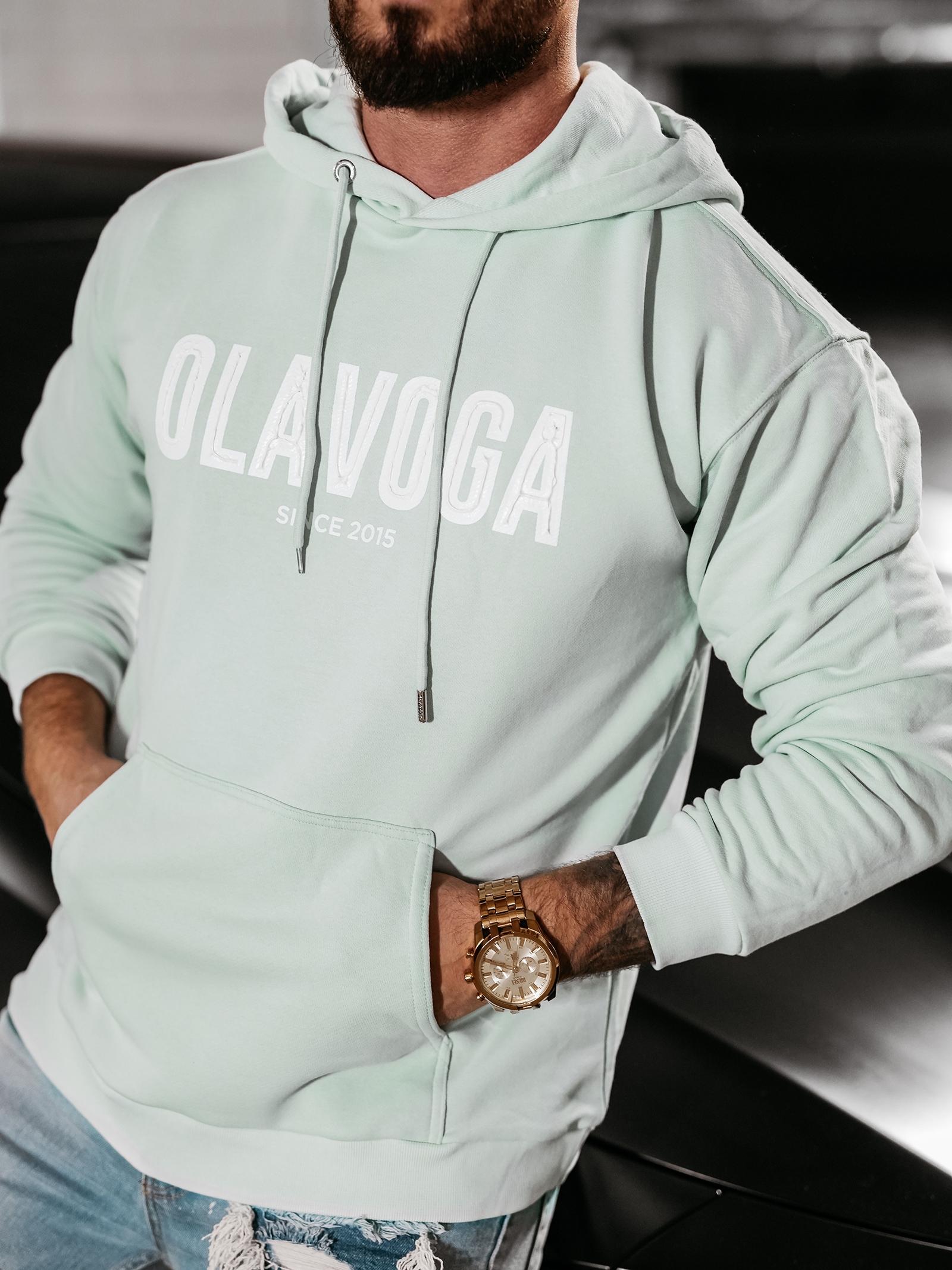 Bluza męska z kapturem COLD OLAVOGA miętowa