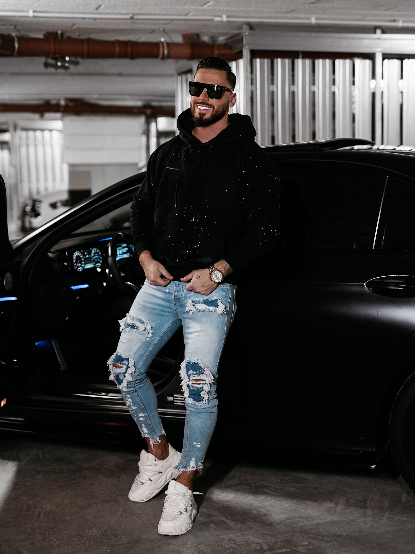 Bluza męska z efektem chlapania BLADE OLAVOGA czarna Bluza męska z efektem chlapania BLADE OLAVOGA czarna