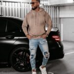 Bluza męska z efektem chlapania BLADE OLAVOGA beżowa