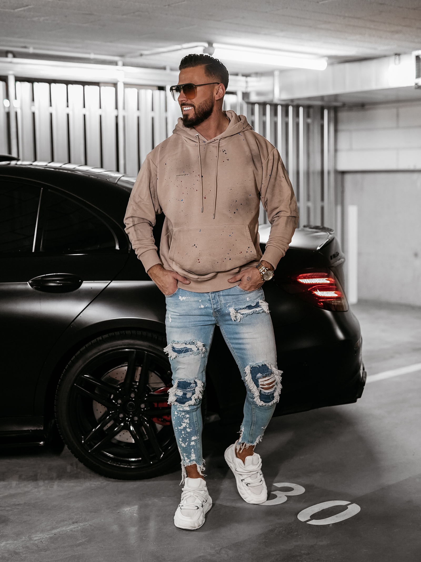 Bluza męska z efektem chlapania BLADE OLAVOGA beżowa