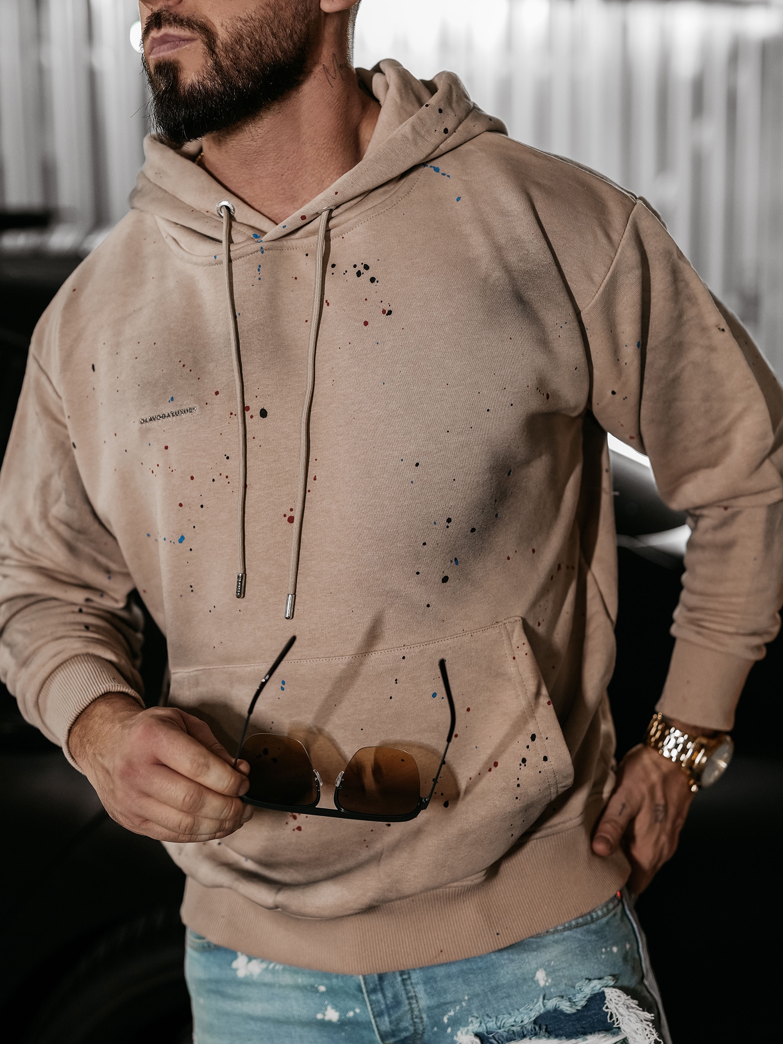 Bluza męska z efektem chlapania BLADE OLAVOGA beżowa