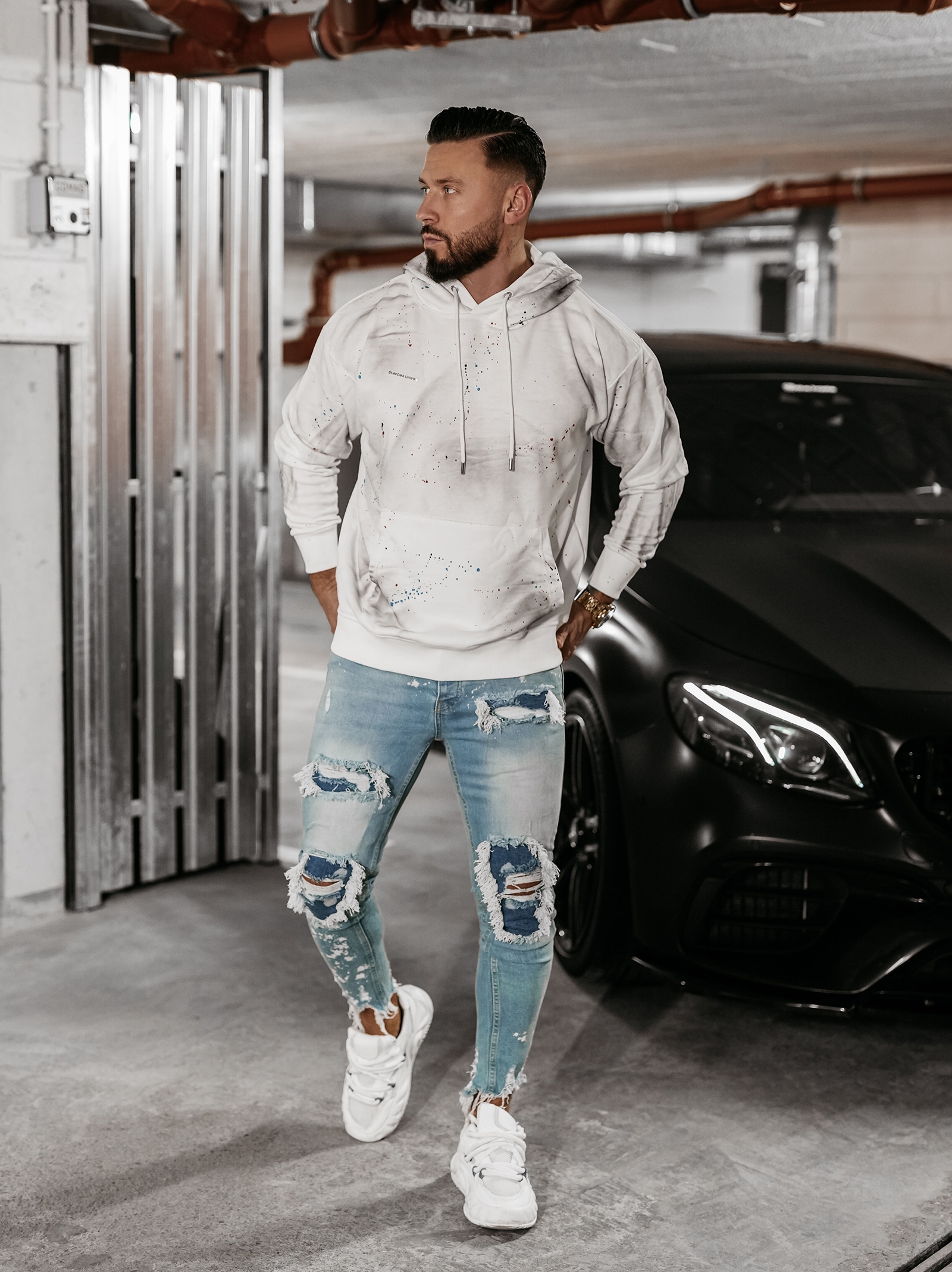 Bluza męska z efektem chlapania BLADE OLAVOGA ecru