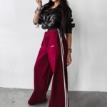 Spodnie z szerokimi nogawkami ANDRA OLAVOGA bordowe