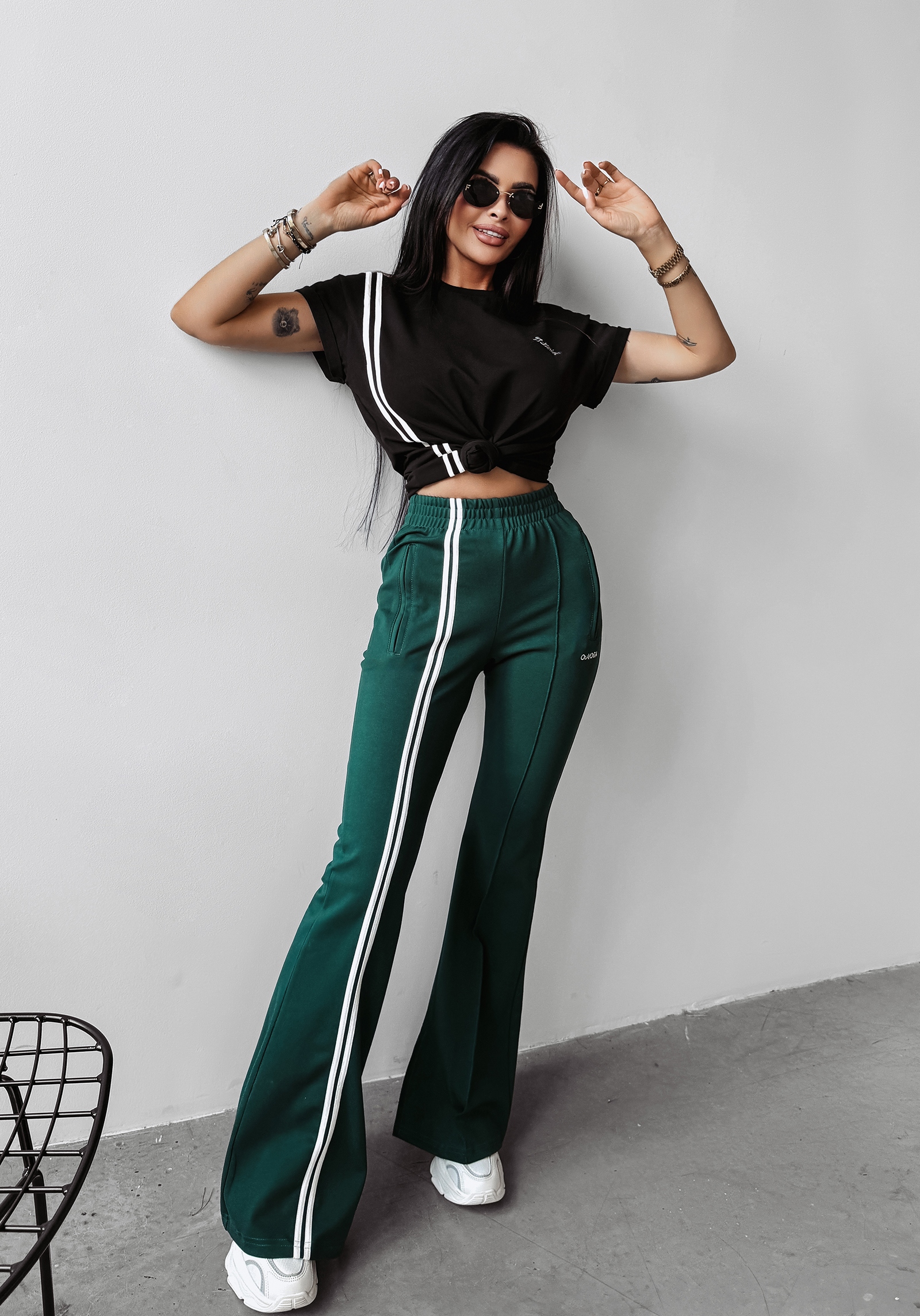 Spodnie z lampasami CLOCHE OLAVOGA zielone