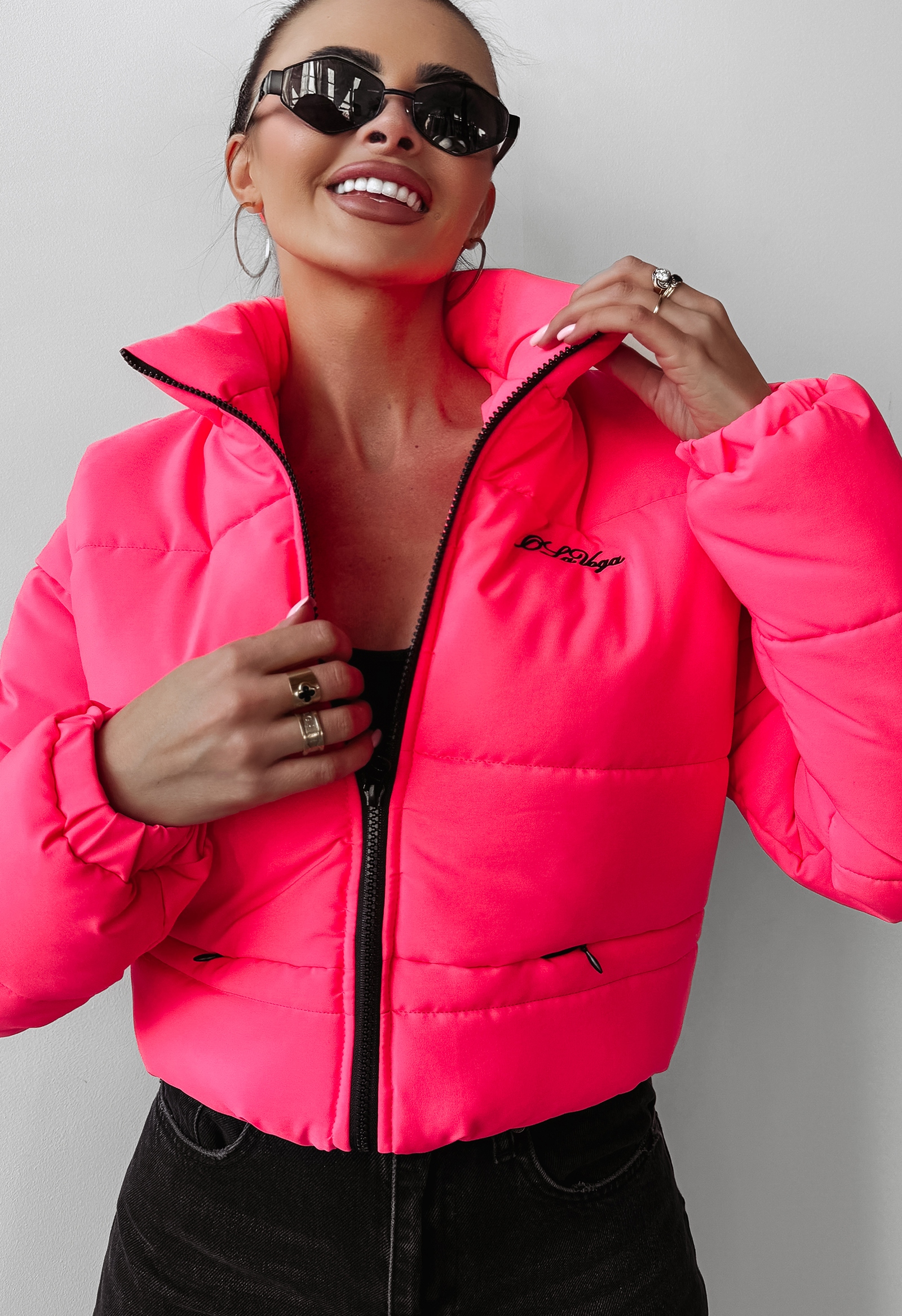 Kurtka pikowana damska SKRIV OLAVOGA neon róż