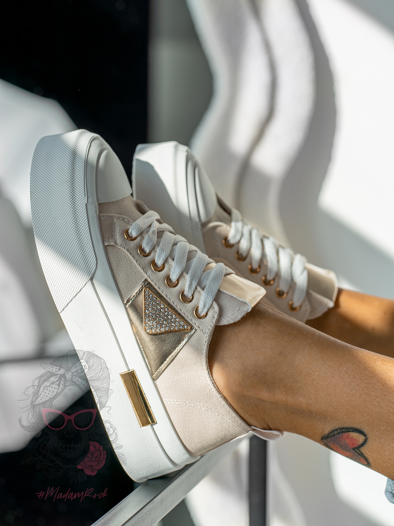 Trampki na grubej podeszwie Madam Postes beżowe