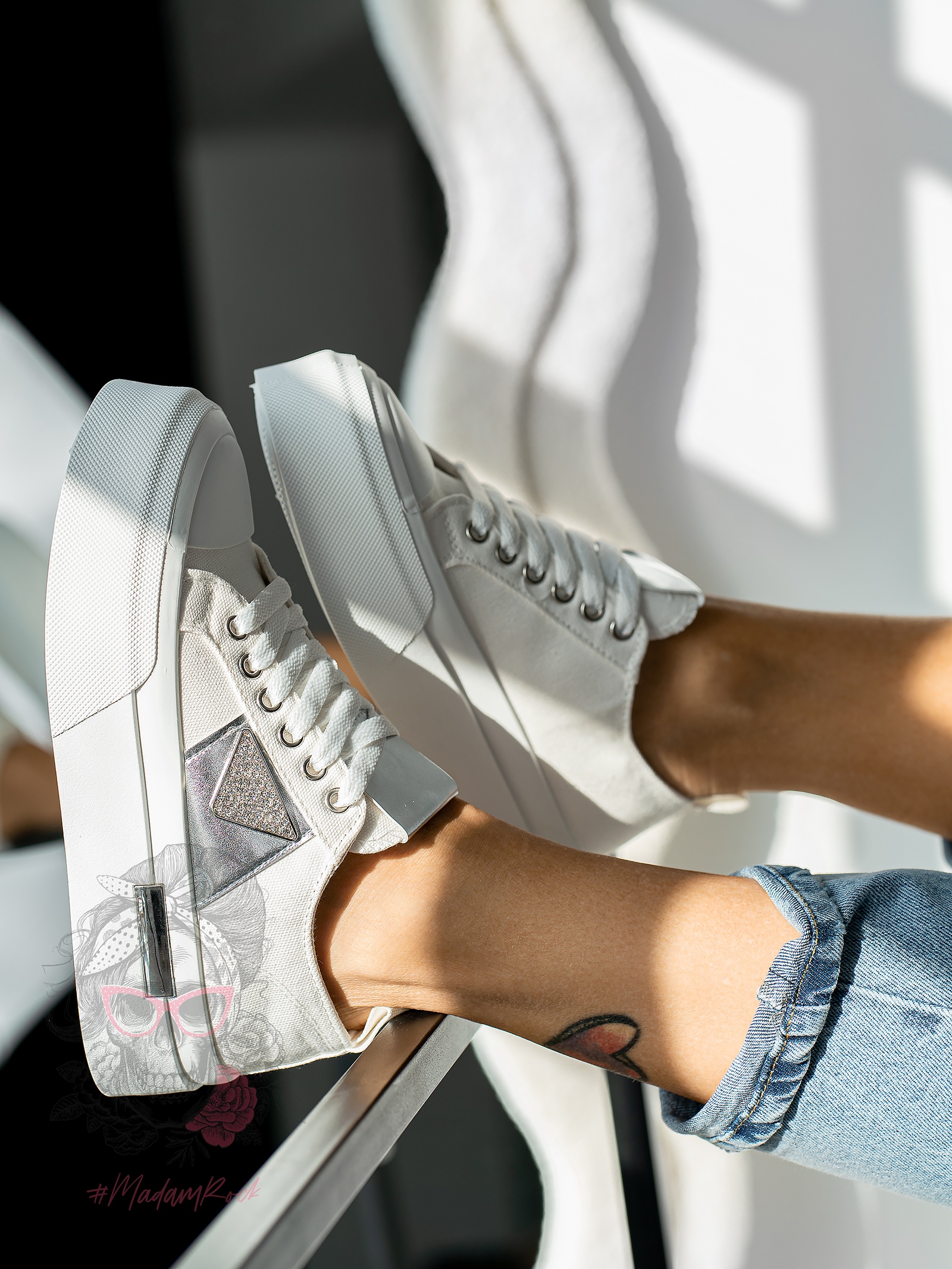 Trampki na grubej podeszwie Madam Postes białe