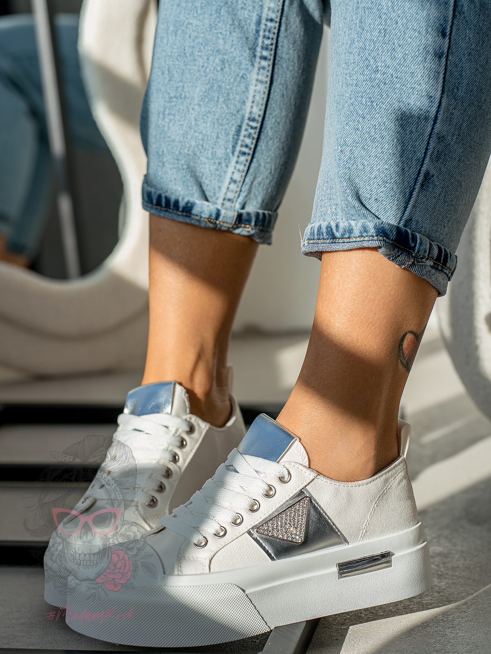 Trampki na grubej podeszwie Madam Postes białe