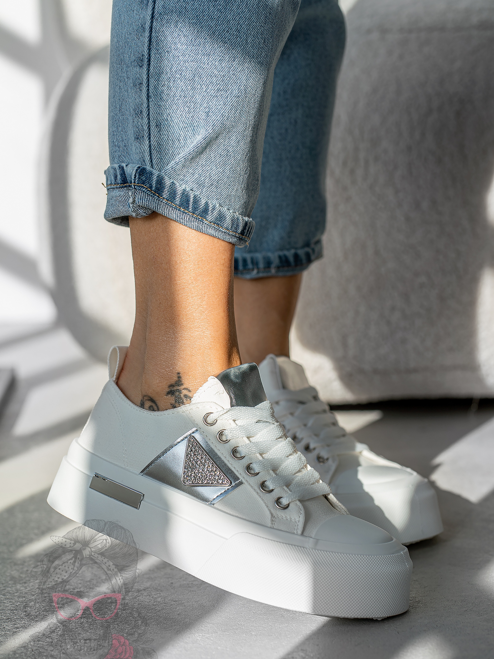 Trampki na grubej podeszwie Madam Postes białe