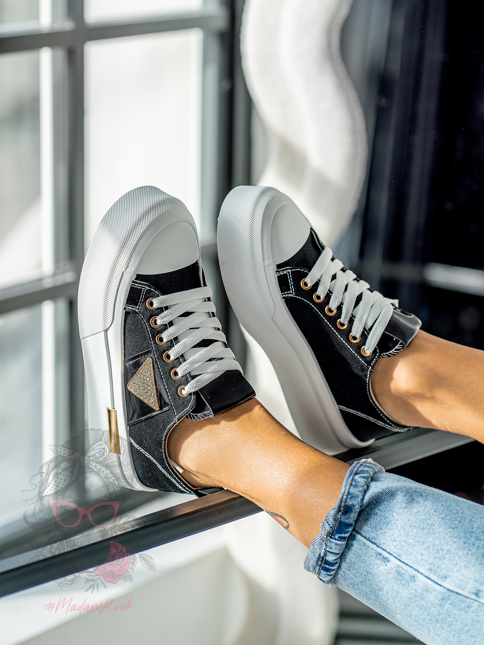 Trampki na grubej podeszwie Madam Postes czarne