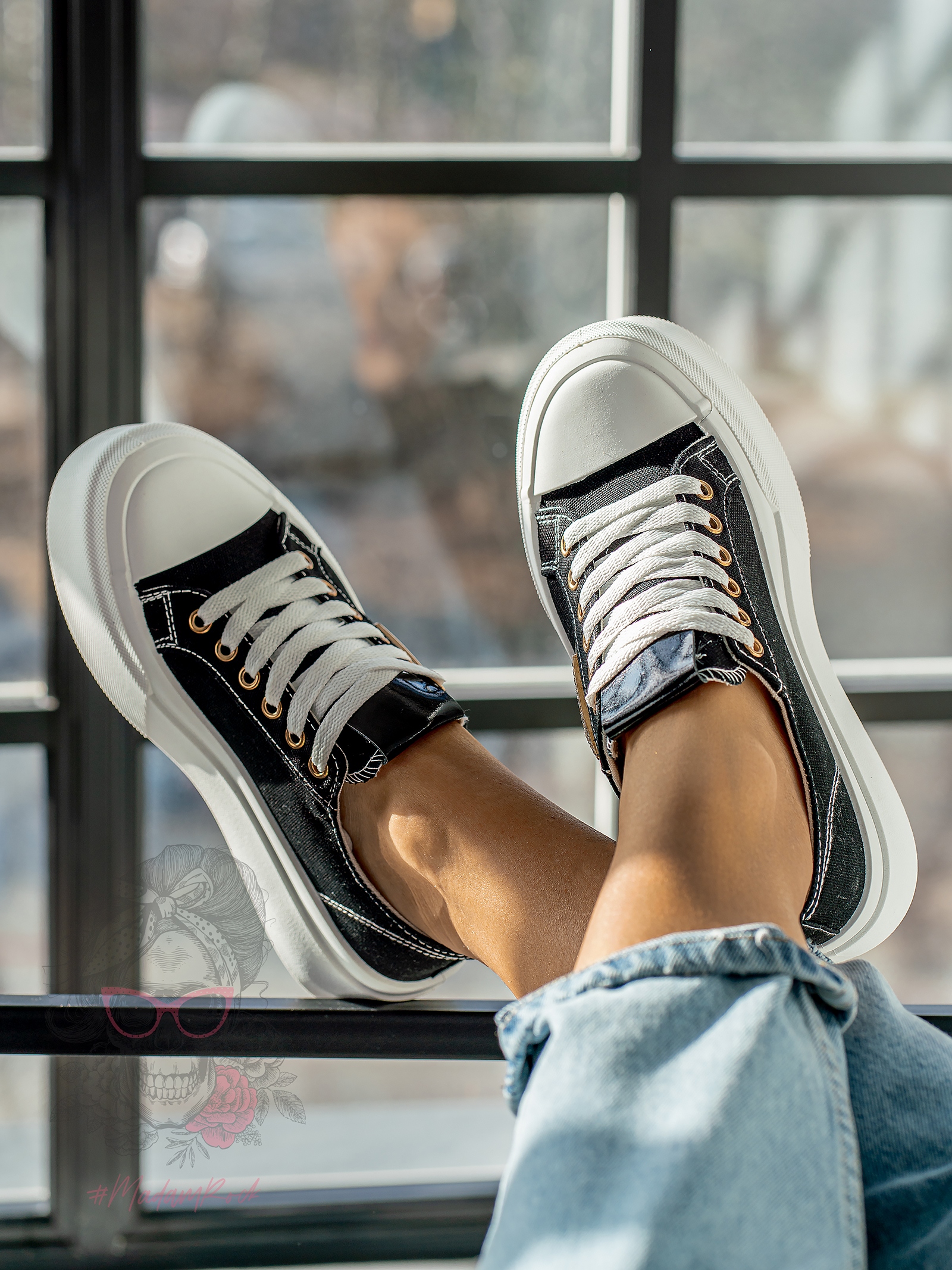 Trampki na grubej podeszwie Madam Postes czarne