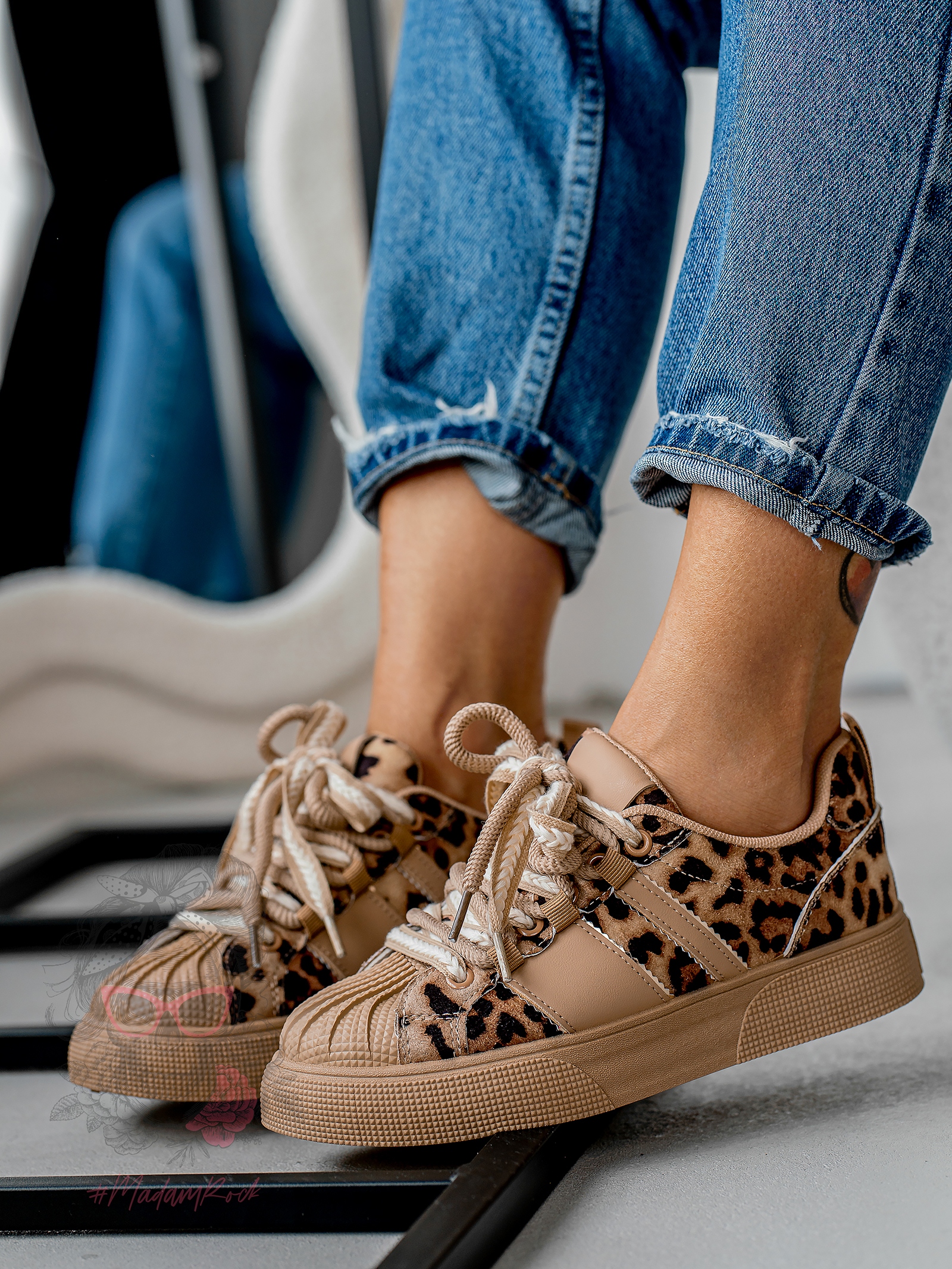 Buty sportowe Rock Bospo jasnokarmelowe w panterkę