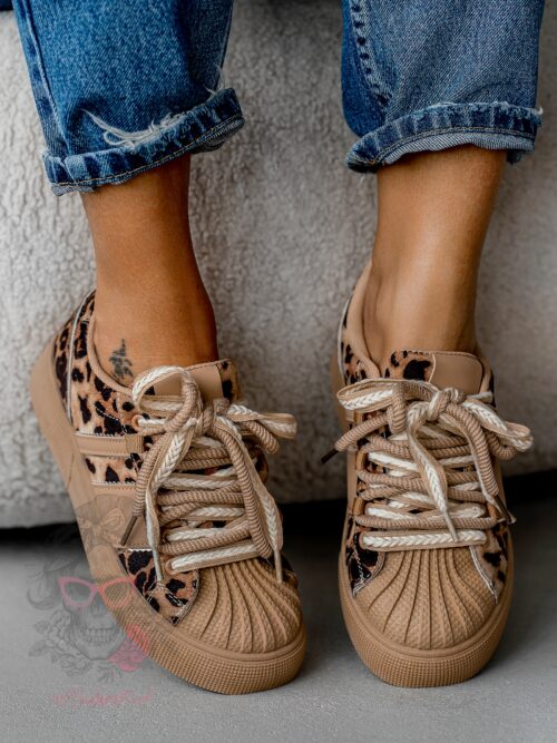 Buty sportowe Rock Bospo jasnokarmelowe w panterkę