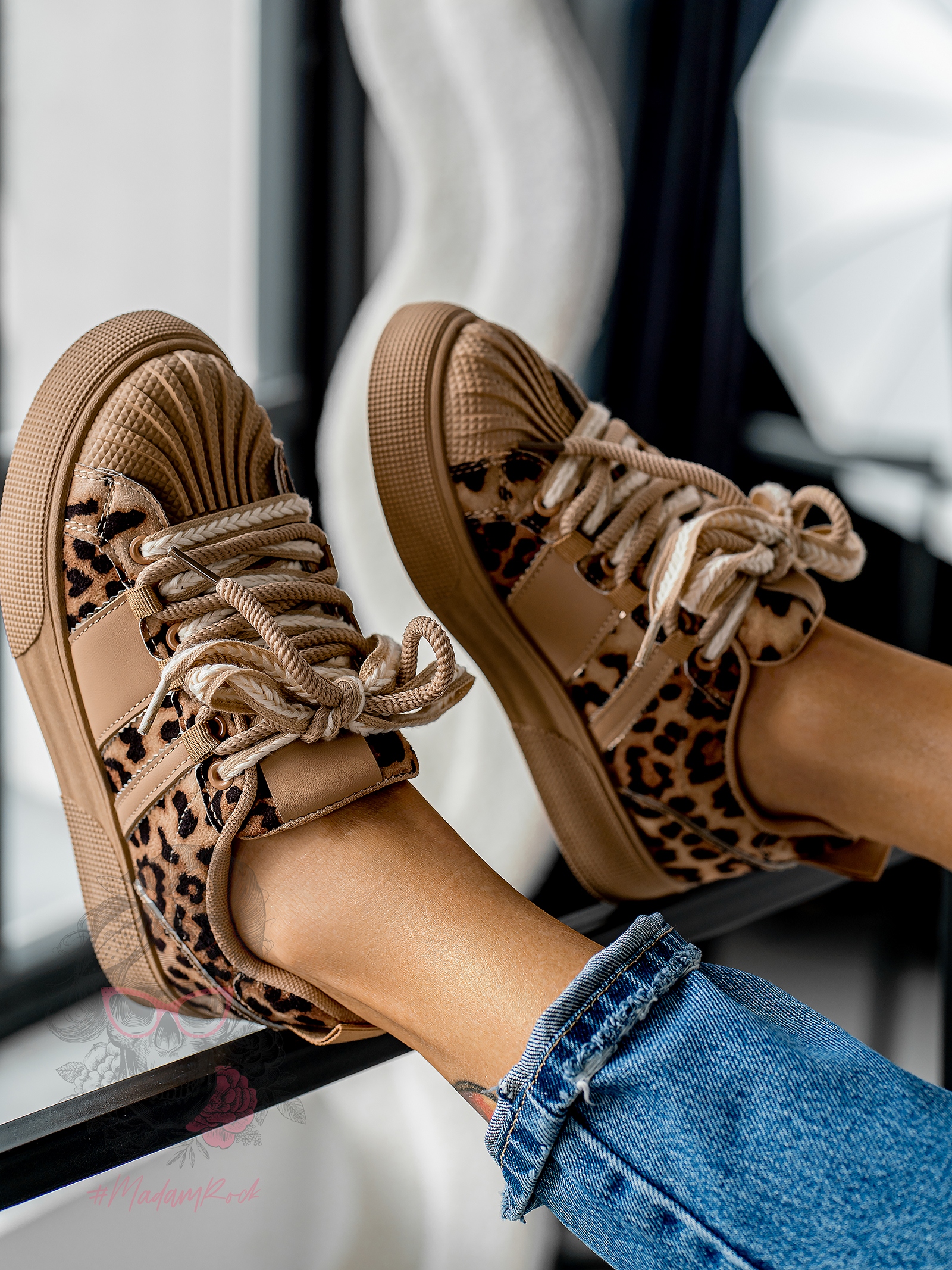 Buty sportowe Rock Bospo jasnokarmelowe w panterkę