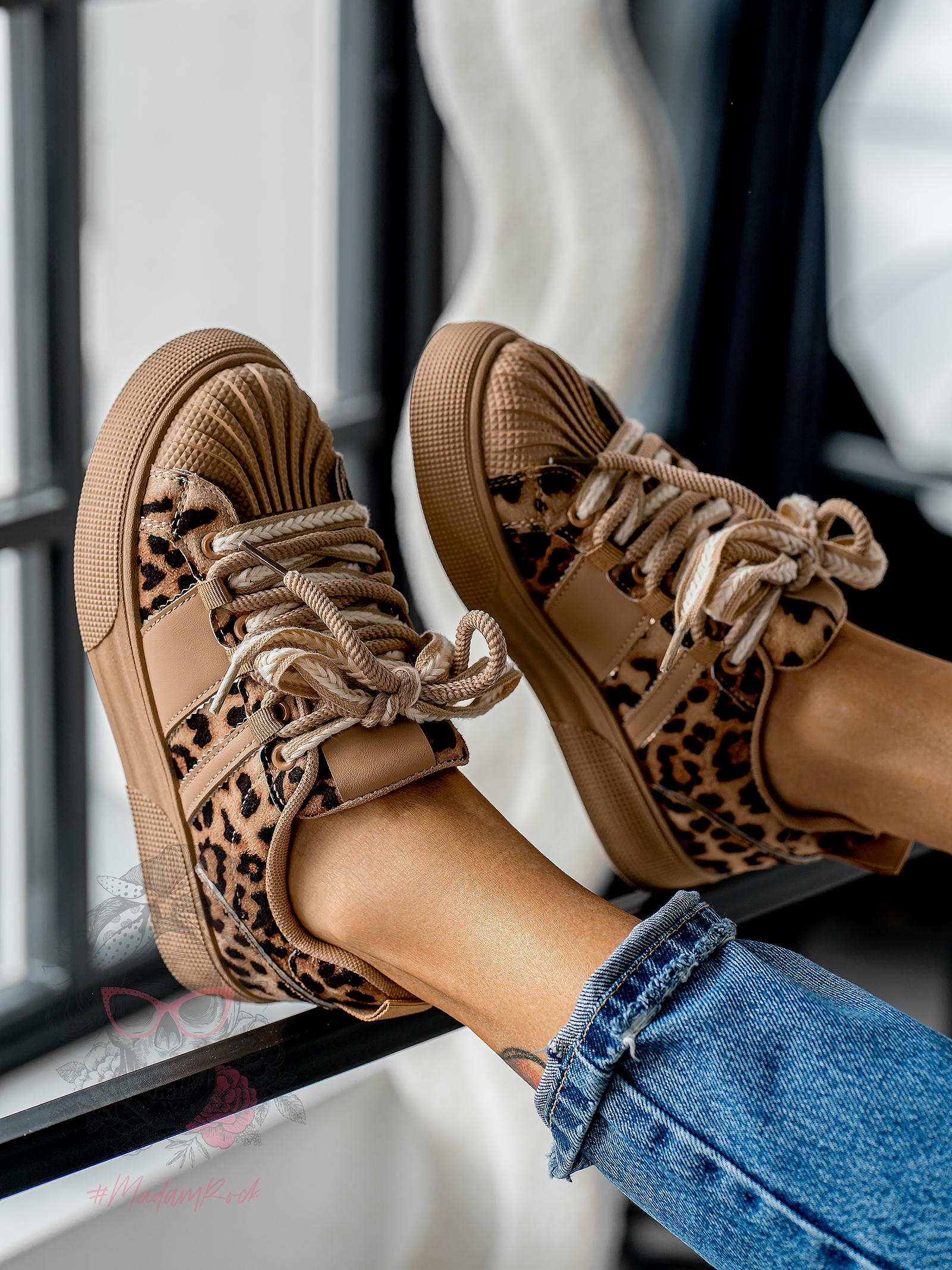 Buty sportowe Rock Bospo jasnokarmelowe w panterkę